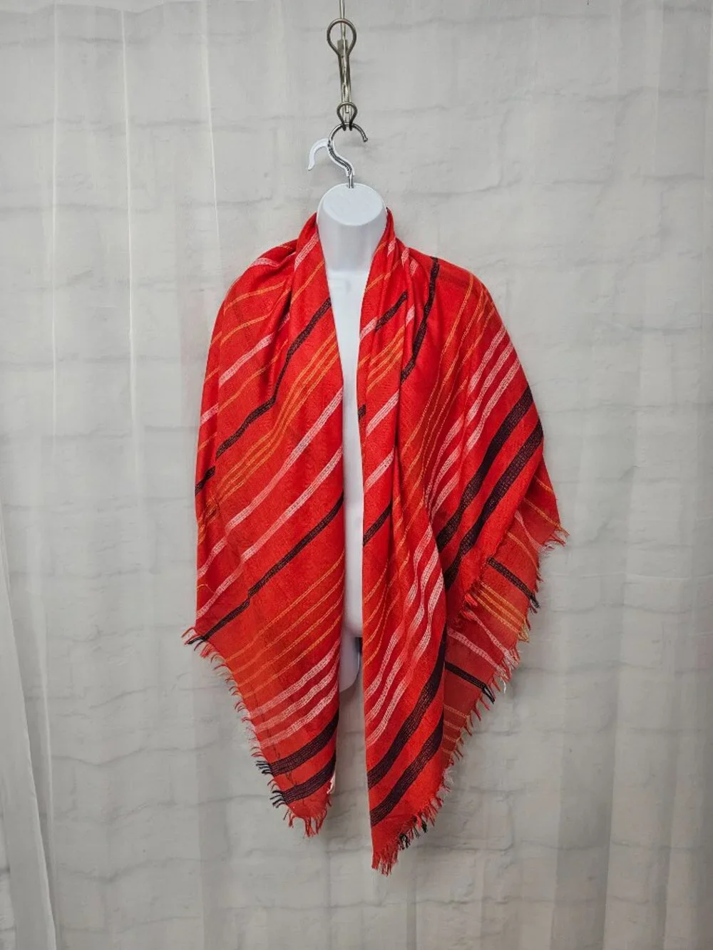 BCBGMaxAzria Scarf Red Stripes Fringe Festival Shawl Casual
